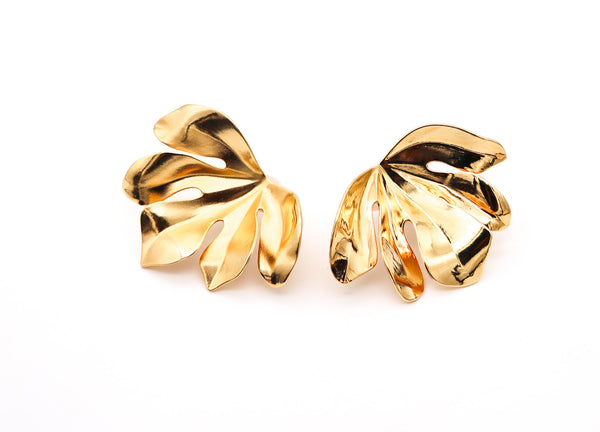 JAR PARIS Gold Fig Leaf Clips Earrings In 18Kt Gold and Aluminum