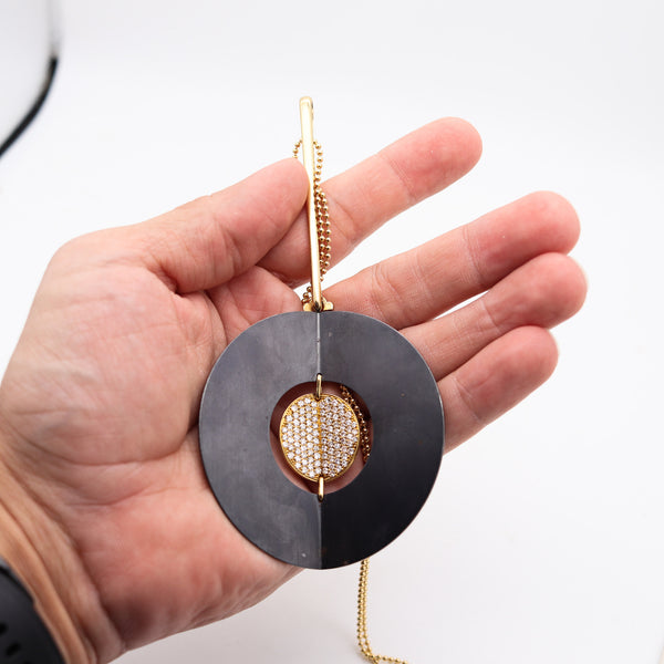 FARAONE MENELLA Modernist Necklace In 18Kt Yellow Gold Steel & VS Diamonds