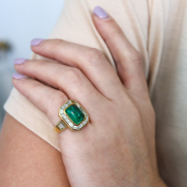 -Bvlgari Cocktail Ring In 18Kt Yellow Gold With 9.04 Ctw In Diamonds And Emerald