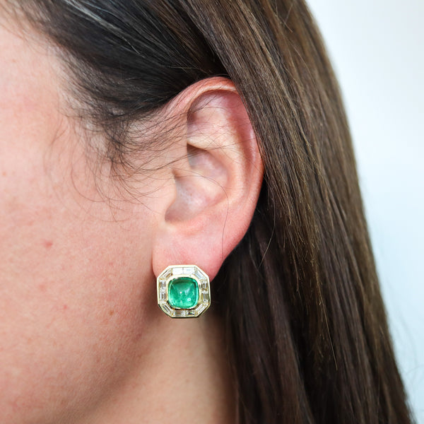 -Bvlgari Clip On Earrings In 18Kt Gold With 11.72 Ctw In Diamonds And Emeralds