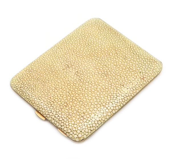 FRENCH 1930 Art Deco Cigarette Case In Gilt Bronze And Shagreen Patterns