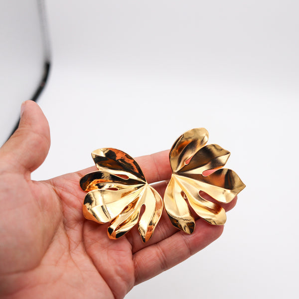 JAR PARIS Gold Fig Leaf Clips Earrings In 18Kt Gold and Aluminum