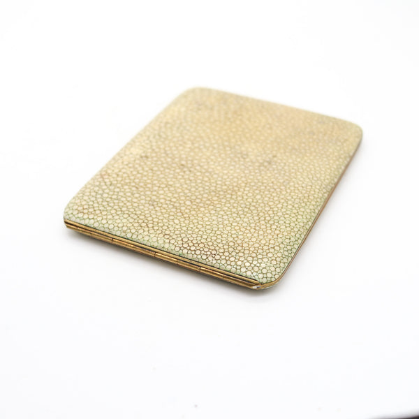 FRENCH 1930 Art Deco Cigarette Case In Gilt Bronze And Shagreen Patterns