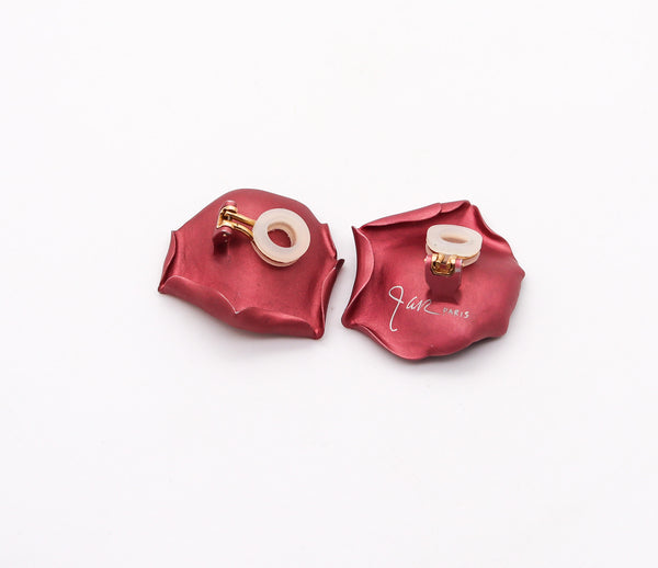 JAR PARIS Pink Rose Petals Clips On Earrings In 18Kt Gold and Aluminum