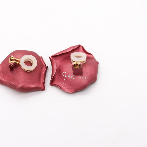 JAR PARIS Pink Rose Petals Clips On Earrings In 18Kt Gold and Aluminum