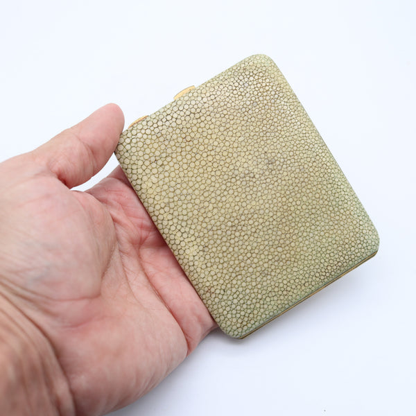 FRENCH 1930 Art Deco Cigarette Case In Gilt Bronze And Shagreen Patterns