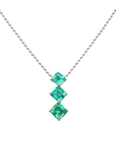 COLOMBIAN EMERALDS Necklace Chain Pendant In 14Kt White Gold With 1.65 Carats