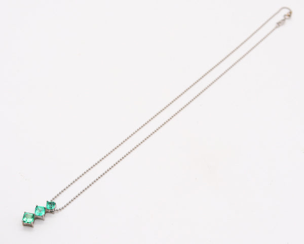 COLOMBIAN EMERALDS Necklace Chain Pendant In 14Kt White Gold With 1.65 Carats
