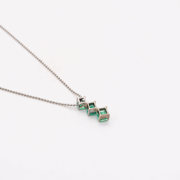 COLOMBIAN EMERALDS Necklace Chain Pendant In 14Kt White Gold With 1.65 Carats