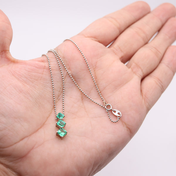 COLOMBIAN EMERALDS Necklace Chain Pendant In 14Kt White Gold With 1.65 Carats