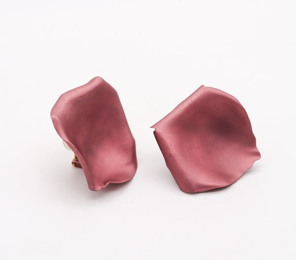 JAR PARIS Large Pink Rose Petals Clips On Earrings In 18Kt Gold and Aluminum