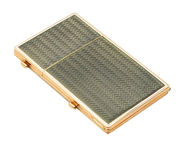 -Mapping & Webb 1911 London Enamel Guilloche Vesta Cigar cutter Case In 18Kt Gold