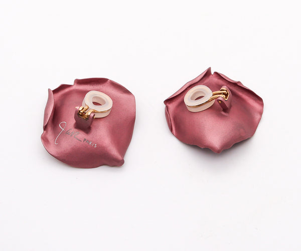 JAR PARIS Large Pink Rose Petals Clips On Earrings In 18Kt Gold and Aluminum