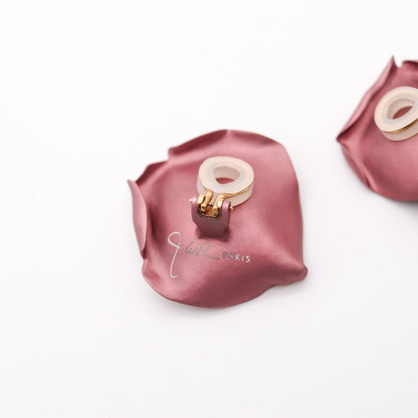 JAR PARIS Large Pink Rose Petals Clips On Earrings In 18Kt Gold and Aluminum