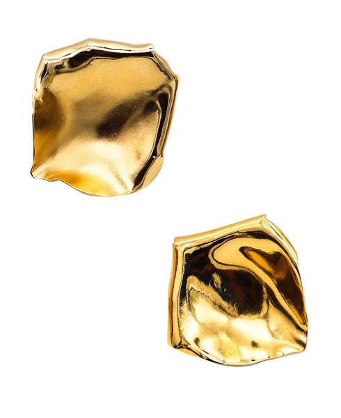 JAR PARIS Large Golden Rose Petals Clips On Earrings In 18Kt Gold and Aluminum