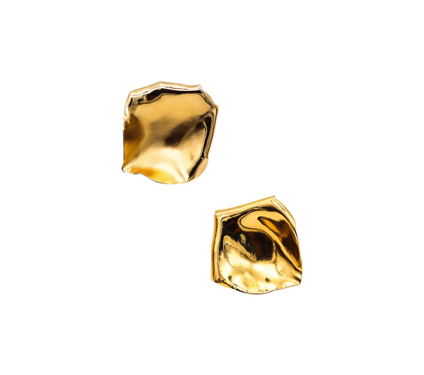 JAR PARIS Large Golden Rose Petals Clips On Earrings In 18Kt Gold and Aluminum