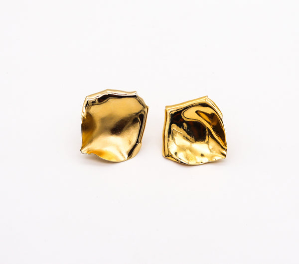 JAR PARIS Large Golden Rose Petals Clips On Earrings In 18Kt Gold and Aluminum