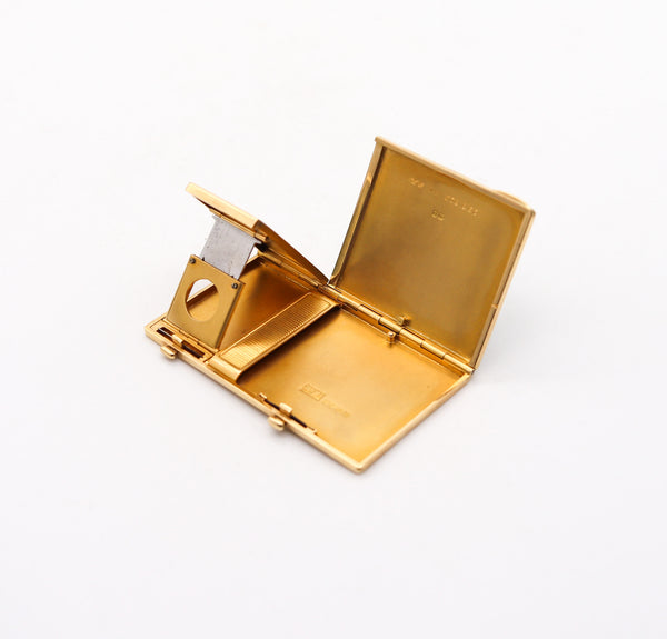 -Mapping & Webb 1911 London Enamel Guilloche Vesta Cigar cutter Case In 18Kt Gold