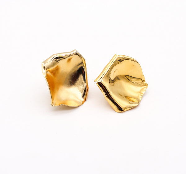 JAR PARIS Large Golden Rose Petals Clips On Earrings In 18Kt Gold and Aluminum