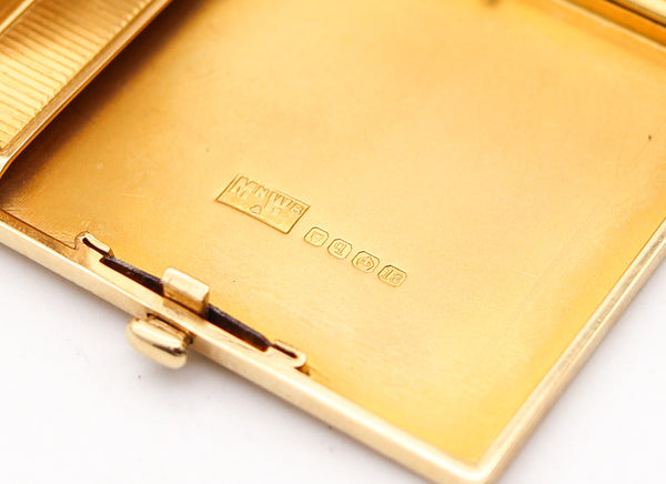 -Mapping & Webb 1911 London Enamel Guilloche Vesta Cigar cutter Case In 18Kt Gold