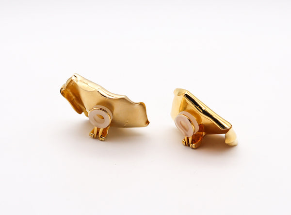 JAR PARIS Large Golden Rose Petals Clips On Earrings In 18Kt Gold and Aluminum