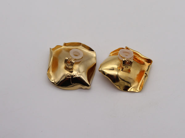 JAR PARIS Large Golden Rose Petals Clips On Earrings In 18Kt Gold and Aluminum