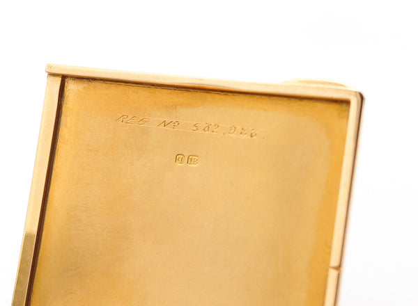 -Mapping & Webb 1911 London Enamel Guilloche Vesta Cigar cutter Case In 18Kt Gold