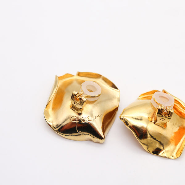 JAR PARIS Large Golden Rose Petals Clips On Earrings In 18Kt Gold and Aluminum