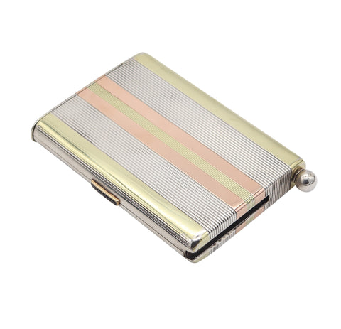 FRENCH 1920 Art Deco Sterling & 18Kt Gold Cigarette Vesta Striker Compendium-Case