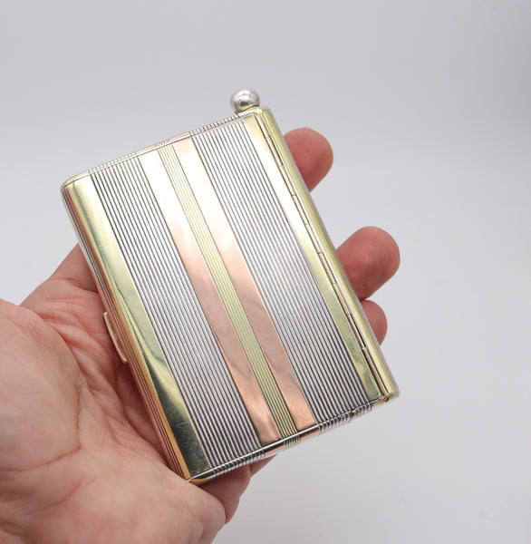 FRENCH 1920 Art Deco Sterling & 18Kt Gold Cigarette Vesta Striker Compendium-Case