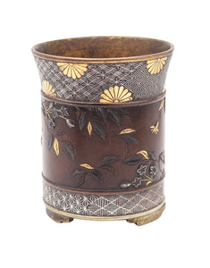 MEIJI Period Japan 1890 Imperial Shakudo Gold Mixed Metals Brush Vase-Pot