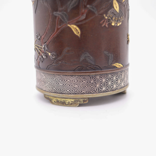 MEIJI Period Japan 1890 Imperial Shakudo Gold Mixed Metals Brush Vase-Pot