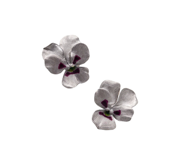 JAR PARIS Pansy Flowers Clips On Earrings In 18Kt Gold and Aluminum