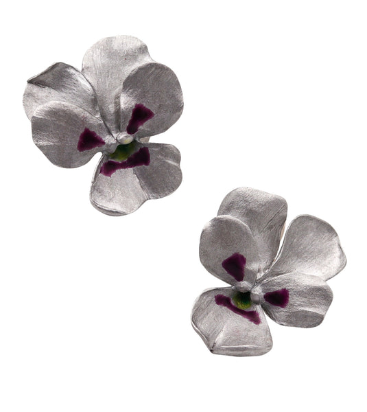 JAR PARIS Pansy Flowers Clips On Earrings In 18Kt Gold and Aluminum