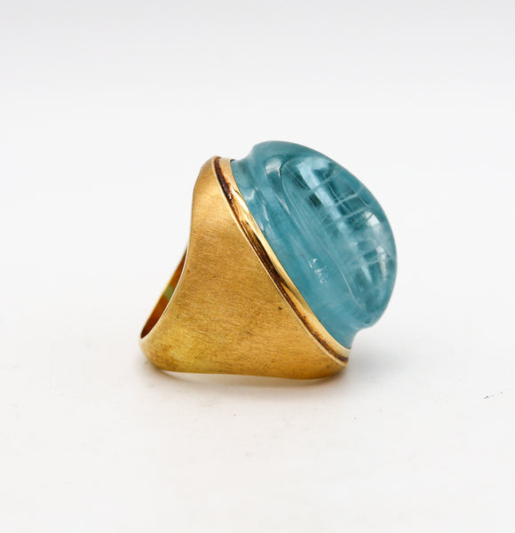 -Burle Marx Bruno Guidi 1970 Cocktail Ring In 18Kt Yellow Gold With Aquamarine