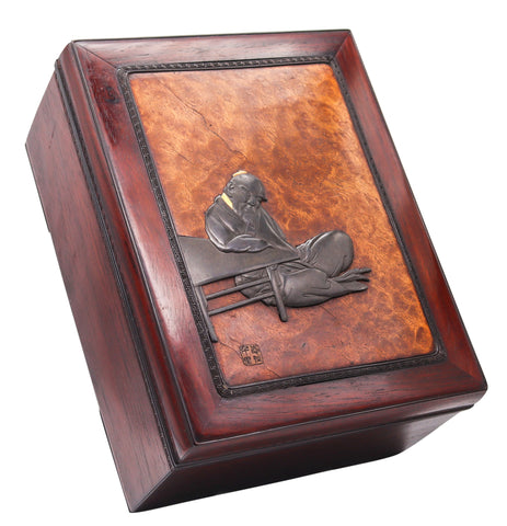 JAPAN Meiji Period 1890 Tebako Desk Box Made In Precious Woods, Bronze & Gold