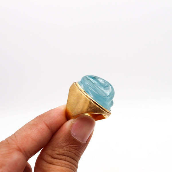 -Burle Marx Bruno Guidi 1970 Cocktail Ring In 18Kt Yellow Gold With Aquamarine