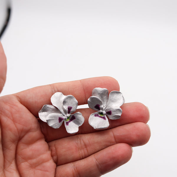 JAR PARIS Pansy Flowers Clips On Earrings In 18Kt Gold and Aluminum