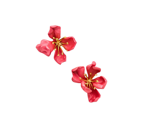 JAR PARIS Almond Blossom Flower Clips On Earrings In 18Kt Gold and Aluminum