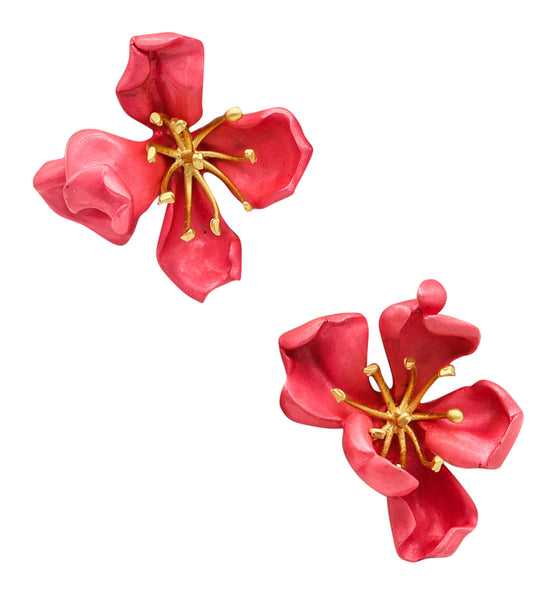 JAR PARIS Almond Blossom Flower Clips On Earrings In 18Kt Gold and Aluminum