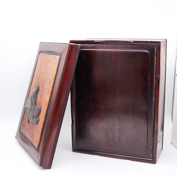JAPAN Meiji Period 1890 Tebako Desk Box Made In Precious Woods, Bronze & Gold