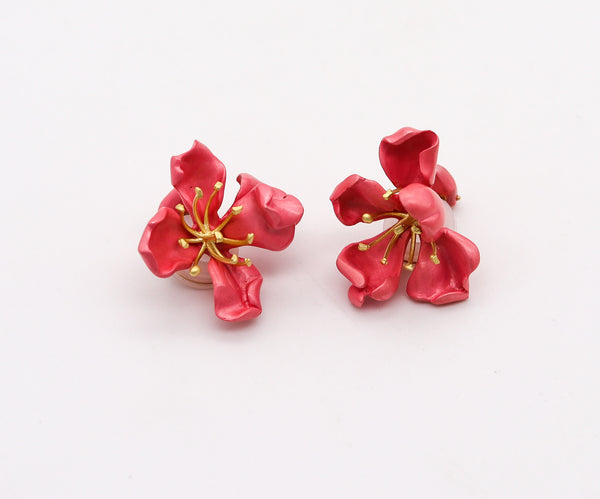 JAR PARIS Almond Blossom Flower Clips On Earrings In 18Kt Gold and Aluminum