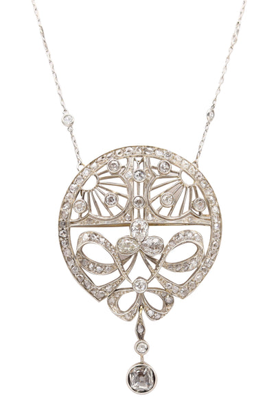 BELLE EPOQUE 1910 Antique Convertible Platinum Necklace Brooch With Diamonds