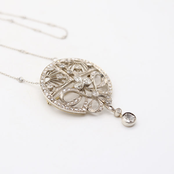 BELLE EPOQUE 1910 Antique Convertible Platinum Necklace Brooch With Diamonds