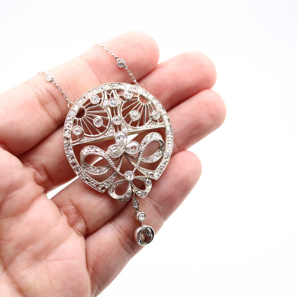 BELLE EPOQUE 1910 Antique Convertible Platinum Necklace Brooch With Diamonds