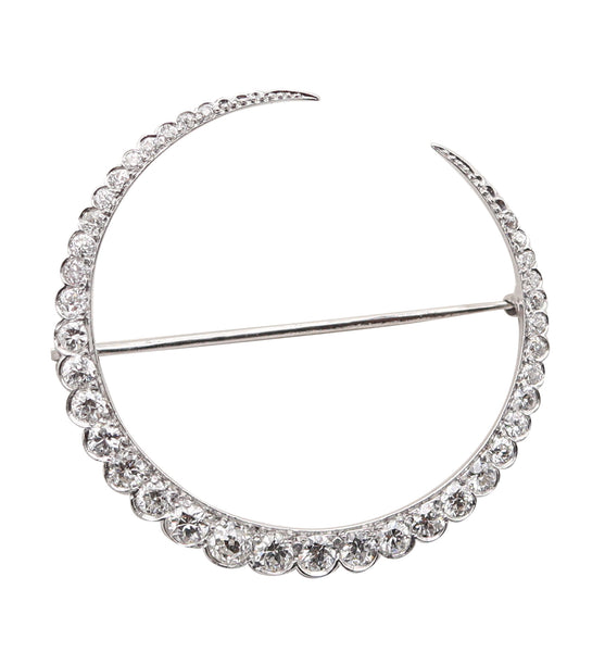 EDWARDIAN 1900 Antique Crescent-Moon Brooch Platinum And 2.96 Ctw In Diamonds