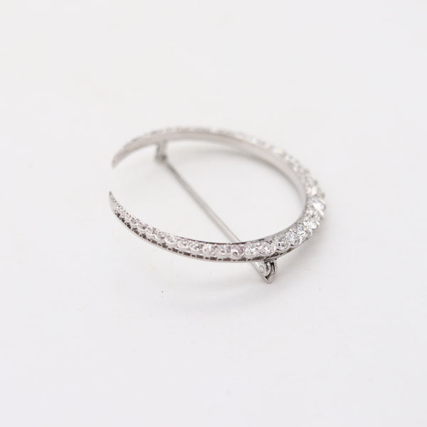 EDWARDIAN 1900 Antique Crescent-Moon Brooch Platinum And 2.96 Ctw In Diamonds