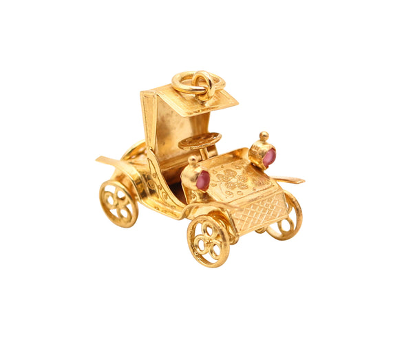 ART DECO 1940 Italian Antique Ford T-Car Pendant Charm In 18Kt Yellow Gold
