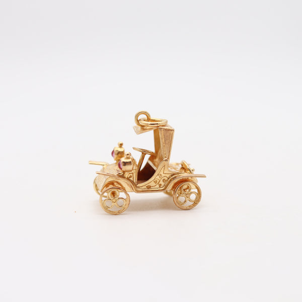 ART DECO 1940 Italian Antique Ford T-Car Pendant Charm In 18Kt Yellow Gold