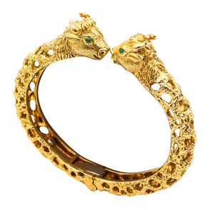 -David Webb 1960 Taurus Zodiacal Cuff Bracelet In 18k Yellow Gold With Emeralds